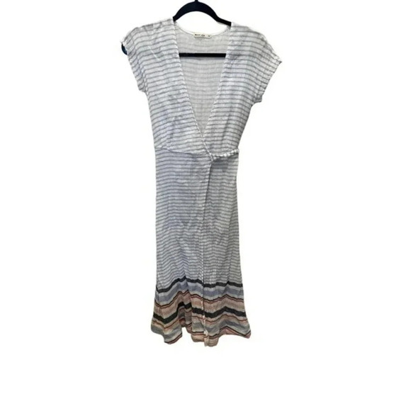 Marine Layer Womens Striped V-Neck Short Sleeve Belted Wrap Dress Gray Size XS - Picture 4 of 7